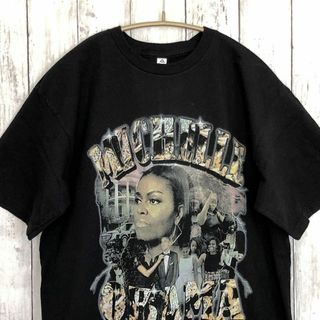 ミシェルオバマ　大統領夫人ロゴ　サイズＭ　半袖Ｔシャツ　黒ブラック　メンズ古着