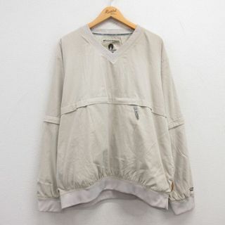 XL★古着 長袖 ジャケット メンズ 00年代 00s 大きいサイズ Vネック ベージュ カーキ 内側メッシュ 24apr24 中古 アウター ジャンパー ブルゾン(ダッフルコート)