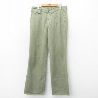 W36★古着 パンツ メンズ 80年代 80s フレア コットン 緑 グリーン 24apr24 中古 ボトムス ロング(ワークパンツ/カーゴパンツ)