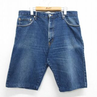 リーバイス(Levi's)のW38★古着 リーバイス Levis 517 ショート パンツ ショーツ メンズ ヒゲ コットン 紺 ネイビー デニム 24apr24 中古 ボトムス 短パン ショーパン ハーフ(ワークパンツ/カーゴパンツ)