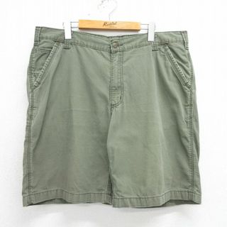 カーハートダブリューアイピー(Charhartt WIP)のW39★古着 カーハート Carhartt ショート パンツ ショーツ メンズ リップストップ ワンポイントロゴ 大きいサイズ コットン 緑系 グリーン 24apr24 中古 ボトムス 短パン ショーパン ハーフ(ワークパンツ/カーゴパンツ)