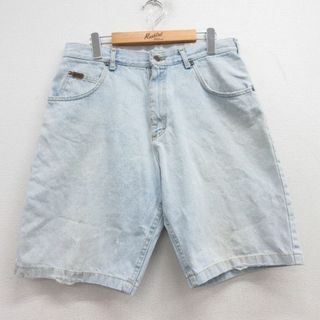 リー(Lee)のW32★古着 リー Lee ショート パンツ ショーツ メンズ 90年代 90s コットン USA製 薄紺 ネイビー デニム 24apr24 中古 ボトムス 短パン ショーパン ハーフ(ワークパンツ/カーゴパンツ)