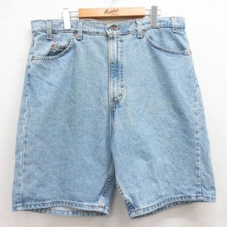 リーバイス(Levi's)のW38★古着 リーバイス Levis 505 ショート パンツ ショーツ メンズ 90年代 90s コットン USA製 紺 ネイビー デニム 【spe】 24apr24 中古 ボトムス 短パン ショーパン ハーフ(ワークパンツ/カーゴパンツ)