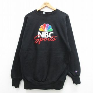 チャンピオン(Champion)のXL★古着 長袖 チャンピオン Champion リバースウィーブ メンズ 90年代 90s NBC 刺繍 クルーネック 黒 ブラック 24apr24 中古 スウェット スエット トレーナー トップス(パーカー)