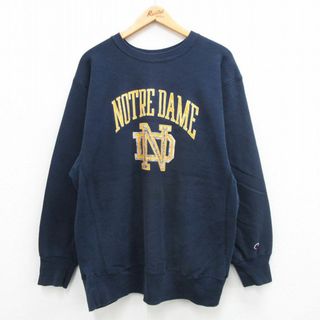 チャンピオン(Champion)のXL★古着 長袖 チャンピオン Champion リバースウィーブ メンズ 80年代 80s ノートルダム クルーネック USA製 紺 ネイビー 【spe】 24apr24 中古 スウェット スエット トレーナー トップス(パーカー)