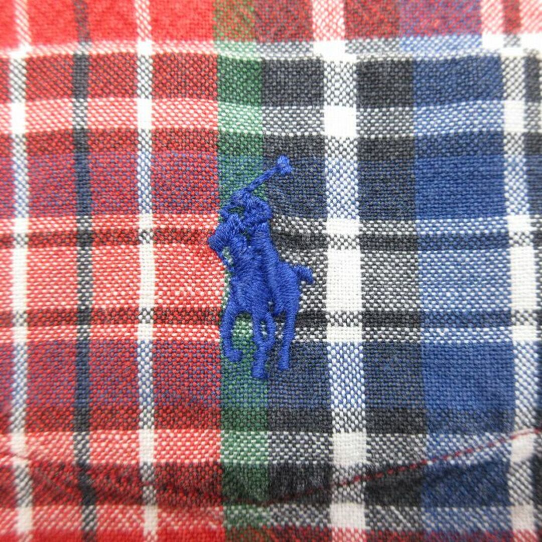 Ralph Lauren(ラルフローレン)のXL★古着 ラルフローレン Ralph Lauren 長袖 ブランド シャツ メンズ 90年代 90s ワンポイントロゴ BLAIRE 大きいサイズ ロング丈 コットン ボタンダウン エンジ他 チェック 24apr24 中古 トップス メンズのトップス(シャツ)の商品写真