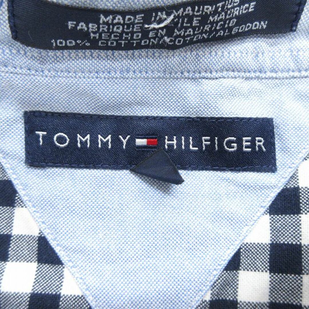 TOMMY HILFIGER(トミーヒルフィガー)のXL★古着 トミーヒルフィガー TOMMY HILFIGER 長袖 ブランド シャツ メンズ ワンポイントロゴ 大きいサイズ ロング丈 コットン ボタンダウン 紺他 ネイビー ギンガム チェック 24apr24 中古 トップス メンズのトップス(シャツ)の商品写真