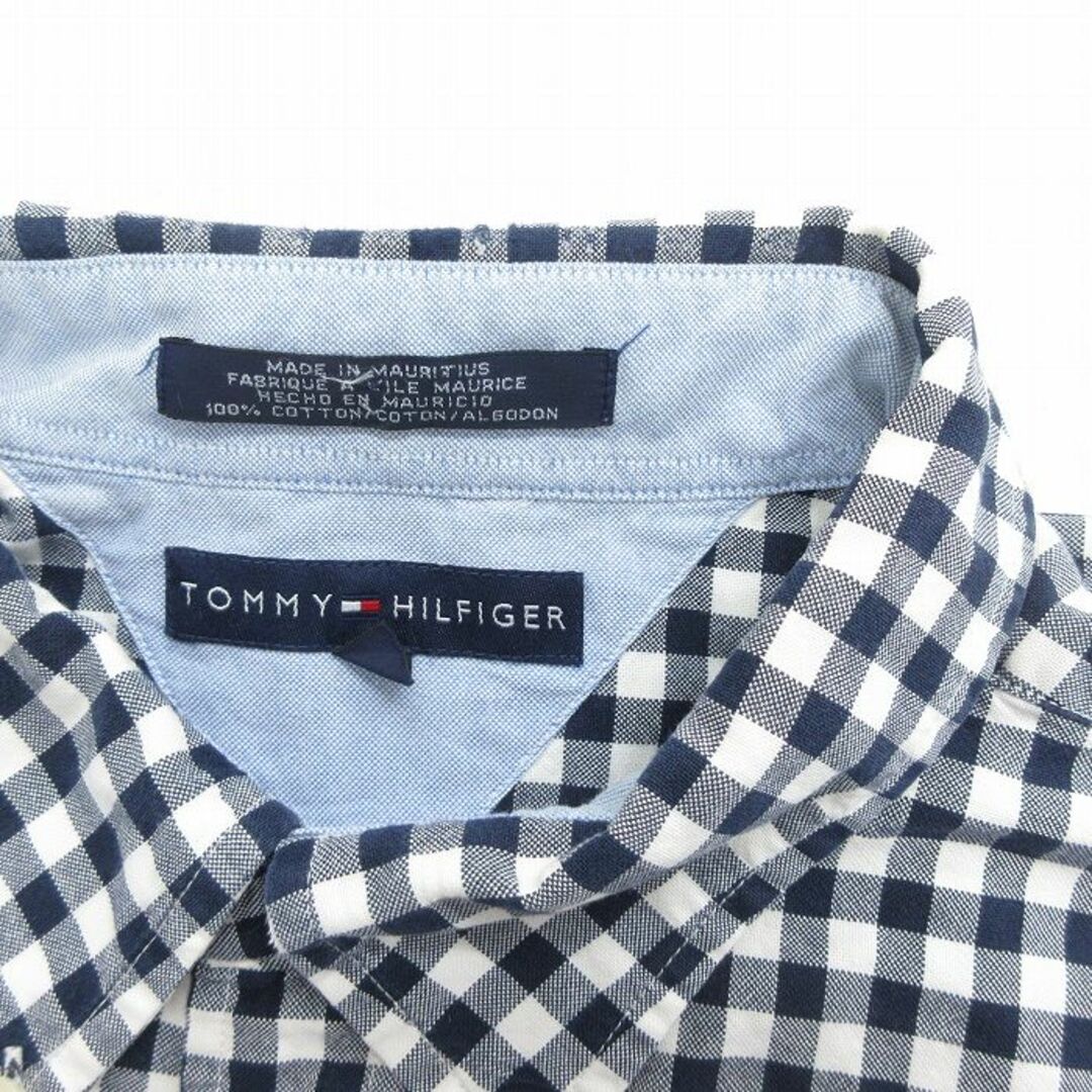 TOMMY HILFIGER(トミーヒルフィガー)のXL★古着 トミーヒルフィガー TOMMY HILFIGER 長袖 ブランド シャツ メンズ ワンポイントロゴ 大きいサイズ ロング丈 コットン ボタンダウン 紺他 ネイビー ギンガム チェック 24apr24 中古 トップス メンズのトップス(シャツ)の商品写真