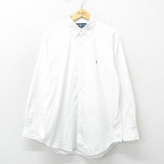 ラルフローレン(Ralph Lauren)のXL★古着 ラルフローレン Ralph Lauren 長袖 ブランド シャツ メンズ 90年代 90s ワンポイントロゴ YARMOUTH オックスフォード ロング丈 コットン ボタンダウン 白 ホワイト 24apr24 中古 トップス(シャツ)