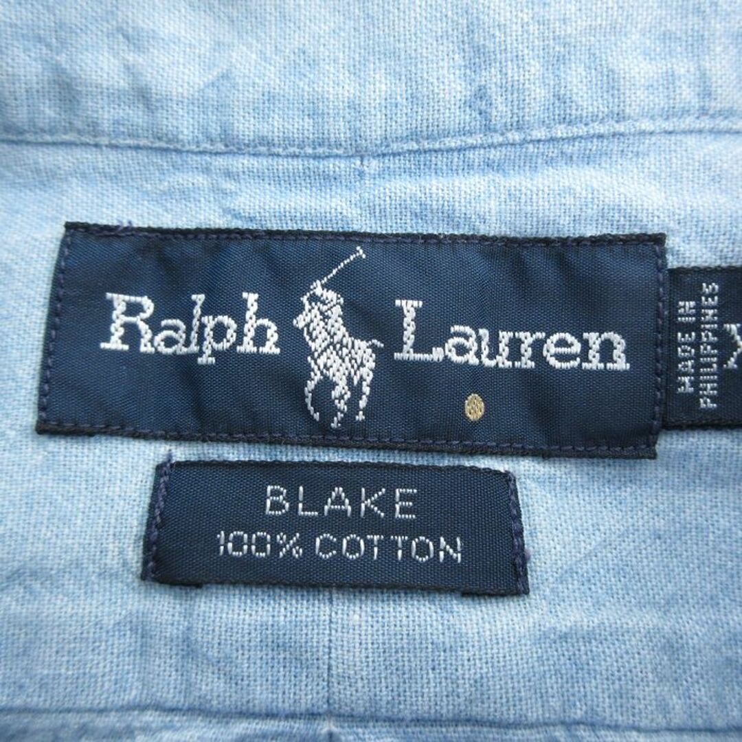 Ralph Lauren(ラルフローレン)のXL★古着 ラルフローレン Ralph Lauren 長袖 ブランド シャンブレー シャツ メンズ 90年代 90s ワンポイントロゴ BLAKE 大きいサイズ ロング丈 コットン ボタンダウン 薄紺 ネイビー 【spe】 24apr24 中古 トップス メンズのトップス(シャツ)の商品写真