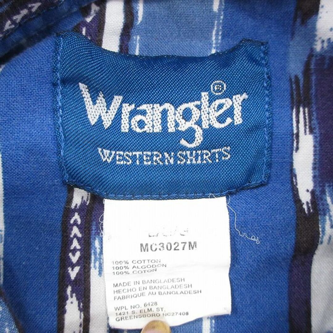 Wrangler(ラングラー)のXL★古着 ラングラー Wrangler 半袖 ウエスタン シャツ メンズ コットン 紺 ネイビー ストライプ 24apr24 中古 トップス メンズのトップス(シャツ)の商品写真