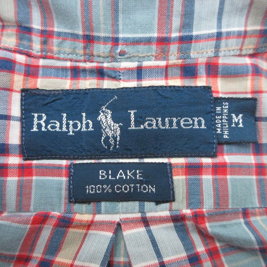 Ralph Lauren(ラルフローレン)のL★古着 ラルフローレン Ralph Lauren 半袖 ブランド シャツ メンズ 90年代 90s ワンポイントロゴ BLAKE コットン ボタンダウン 紺他 ネイビー チェック 24apr24 中古 トップス メンズのトップス(シャツ)の商品写真