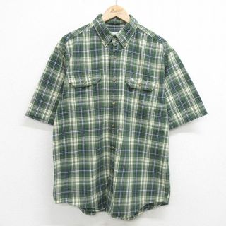 カーハートダブリューアイピー(Charhartt WIP)のXL★古着 カーハート Carhartt 半袖 シャツ メンズ ワンポイントロゴ コットン ボタンダウン 緑他 グリーン チェック 24apr24 中古 トップス(シャツ)