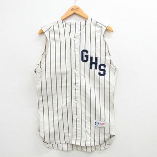 M★古着 ノースリーブ シャツ メンズ 80年代 80s GHS USA製 白 ホワイト ストライプ 24apr24 中古 トップス(シャツ)