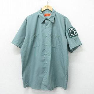 レッドキャップ(RED KAP)のXL★古着 レッドキャップ 半袖 ワーク シャツ メンズ 00年代 00s ニューヨーク 大きいサイズ ロング丈 緑 グリーン 24apr24 中古 トップス(シャツ)