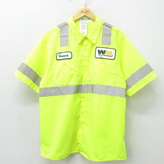 XL★古着 半袖 ワーク シャツ メンズ WM リフレクター 大きいサイズ 黄色 イエロー 24apr24 中古 トップス(シャツ)