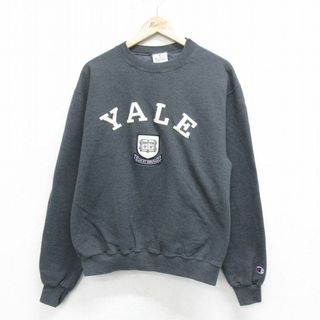 チャンピオン(Champion)のL★古着 チャンピオン champion 長袖 スウェット メンズ イェール YALE クルーネック 濃グレー 霜降り 24apr24 中古 スエット トレーナー トップス(パーカー)