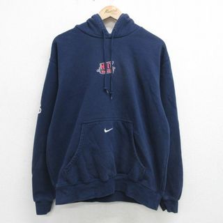 ナイキ(NIKE)のXL★古着 ナイキ NIKE 長袖 スウェット パーカー メンズ 00年代 00s サッカー ワンポイントロゴ 刺繍 大きいサイズ 紺 ネイビー 24apr24 中古 スエット トレーナー トップス(パーカー)