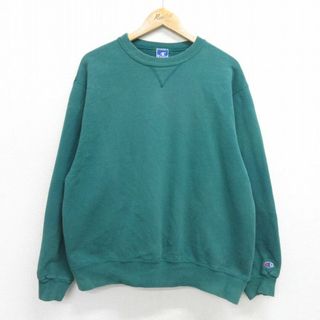 チャンピオン(Champion)のXL★古着 チャンピオン champion 長袖 スウェット メンズ 90年代 90s 無地 クルーネック USA製 緑 グリーン 24apr24 中古 スエット トレーナー トップス(パーカー)