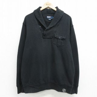 ラルフローレン(Ralph Lauren)のXL★古着 ラルフローレン Ralph Lauren 長袖 ブランド スウェット メンズ 90年代 90s 無地 大きいサイズ ショールカラー 黒 ブラック 【spe】 24apr24 中古 スエット トレーナー トップス(パーカー)