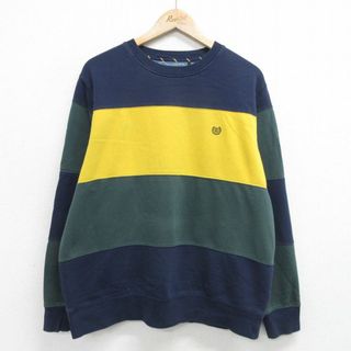 XL★古着 チャップス 長袖 スウェット メンズ ワンポイントロゴ マルチカラー クルーネック 緑系他 グリーン 24apr24 中古 スエット トレーナー トップス