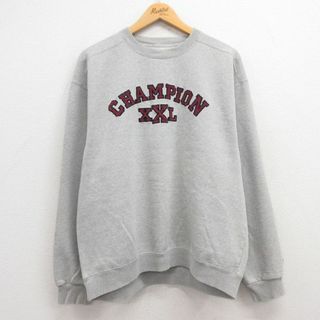 チャンピオン(Champion)のXL★古着 チャンピオン champion 長袖 スウェット メンズ 00年代 00s ビッグロゴ 刺繍 クルーネック グレー 霜降り 24apr24 中古 スエット トレーナー トップス(パーカー)