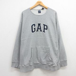 ギャップ(GAP)のXL★古着 ギャップ GAP 長袖 スウェット メンズ 00年代 00s ビッグロゴ 大きいサイズ クルーネック グレー 霜降り 24apr24 中古 スエット トレーナー トップス(パーカー)