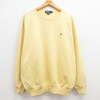 ラルフローレン(Ralph Lauren)のXL★古着 ラルフローレン Ralph Lauren 長袖 ブランド スウェット メンズ 90年代 90s ワンポイントロゴ 大きいサイズ クルーネック 黄 イエロー 24apr24 中古 スエット トレーナー トップス(パーカー)