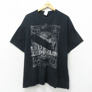 XL★古着 半袖 ロック バンド Tシャツ メンズ レッドツェッペリン 大きいサイズ コットン クルーネック 黒 ブラック 24apr24 中古(Tシャツ/カットソー(半袖/袖なし))