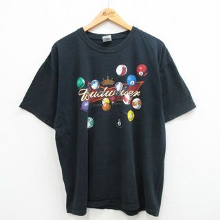 XL★古着 半袖 ビンテージ Tシャツ メンズ 00年代 00s バドワイザー ビール ビリヤード 大きいサイズ コットン クルーネック 黒 ブラック 24apr24 中古(Tシャツ/カットソー(半袖/袖なし))