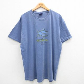 ヘインズ(Hanes)のXL★古着 ヘインズ Hanes 半袖 ビンテージ Tシャツ メンズ 00年代 00s 魚 STYLIN 大きいサイズ コットン クルーネック 紺 ネイビー 霜降り 24apr24 中古(Tシャツ/カットソー(半袖/袖なし))