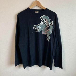 むかしむかし　ロンT Tシャツ 和柄　龍　ドラゴン　ブラック　黒　L 両面　日本(Tシャツ/カットソー(七分/長袖))