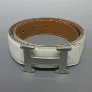 エルメス(Hermes)のHERMES(エルメス) ベルト 85 Hベルト 白×シルバー リバーシブル/シルバー金具/新型/穴追加あり レザー×金属素材(ベルト)