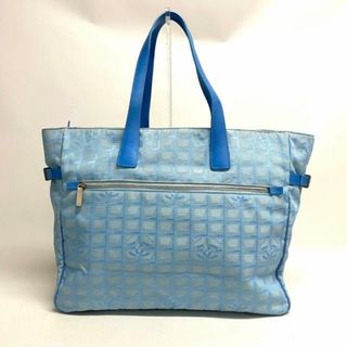 シャネル(CHANEL)のCHANEL(シャネル) トートバッグ レディース ニュートラベルライントートTGM A15826 ライトブルー マットシルバー金具 ナイロンジャガード×レザー(トートバッグ)