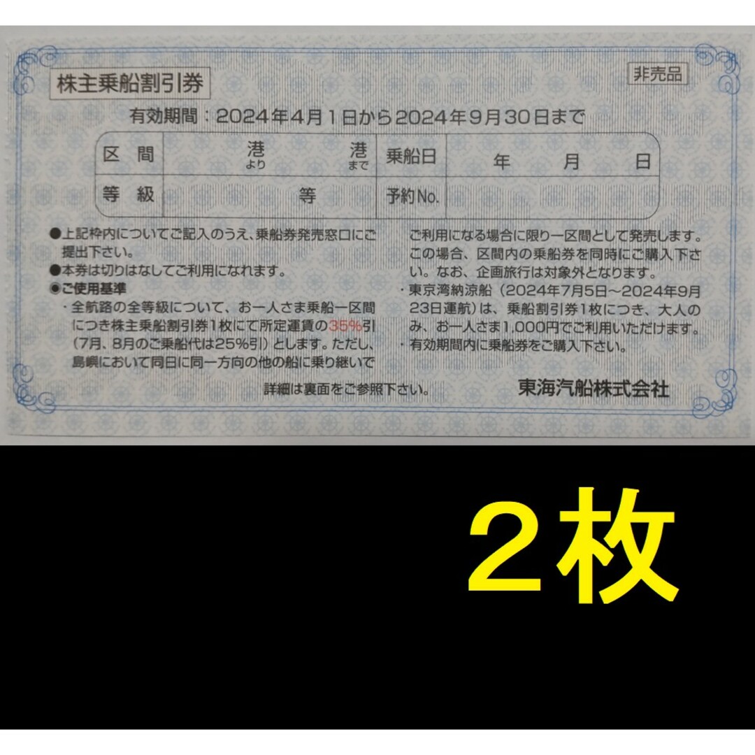 東海汽船 株主優待券 2枚 2024年9月期限 -e チケットの乗車券/交通券(その他)の商品写真