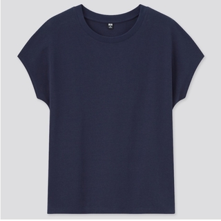 ユニクロ(UNIQLO)の新品 S ユニクロ スムースコットン フレンチスリーブT (ネイビー)(Tシャツ(半袖/袖なし))