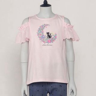 ANNA SUI mini - 新品　アナスイミニ　月猫刺しゅう肩開き半袖Tシャツ