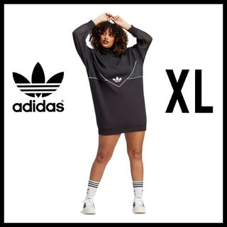 アディダス(adidas)のadidas★オーバーサイズ ワンピース★スウェットドレス★黒XL★レディース(ミニワンピース)