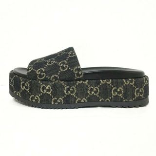 GUCCI(グッチ) サンダル 36 レディース プラットフォーム スライドサンダル 623212 黒×アイボリー デニム