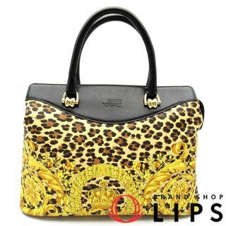 VERSACE - ヴェルサーチ レオパード ハンドバッグ  PVC/レザー レディースハンドバッグ
 イエロー/ブラック【中古】