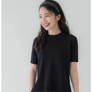 コカ(coca)のcocaサマーニット  ニット 半袖 クルーネック リブ スリット ショート丈(Tシャツ(半袖/袖なし))