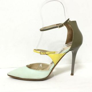 ジミーチュウ(JIMMY CHOO)のJIMMY CHOO(ジミーチュウ) パンプス 36 1/2 レディース - カーキ×イエロー×ライトグリーン アウトソール張替済 エナメル（レザー）×レザー(ハイヒール/パンプス)