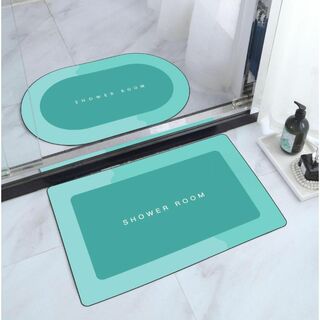 珪藻土バスマット 風呂 浴室 北欧風 カーペット 脱衣所 洗面所 おしゃれ 青緑(バスマット)