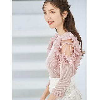 トッコ(tocco)のトッコ tocco りぼん付きシフォンプリーツトップス 5分袖 半袖(Tシャツ(半袖/袖なし))