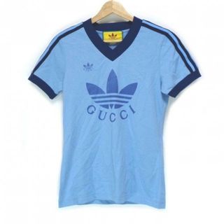 グッチ(Gucci)のGUCCI(グッチ) 半袖Tシャツ サイズXS レディース - ライトブルー×ネイビー Vネック/adidas(Tシャツ(半袖/袖なし))