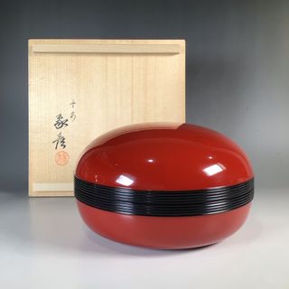 リ８９　菓子器　『平安象彦』『朱漆塗』『内黒』『蓋物』　共箱(漆芸)