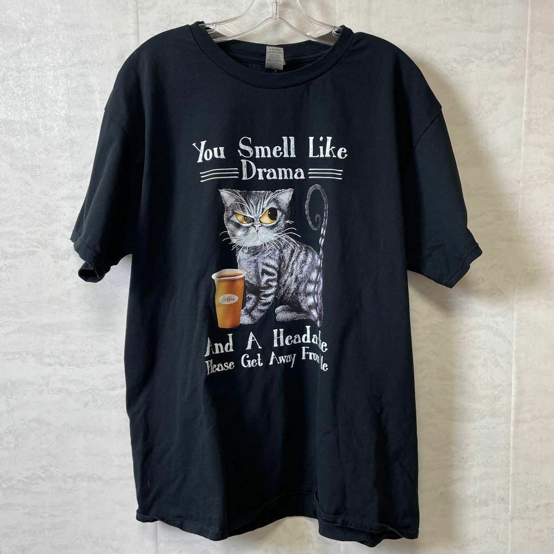 アニマルロゴ　猫キャット　オーバーサイズＸＬ　黒ブラック　半袖Ｔシャツメンズ古着 メンズのトップス(Tシャツ/カットソー(半袖/袖なし))の商品写真