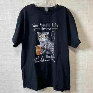 アニマルロゴ　猫キャット　オーバーサイズＸＬ　黒ブラック　半袖Ｔシャツメンズ古着(Tシャツ/カットソー(半袖/袖なし))