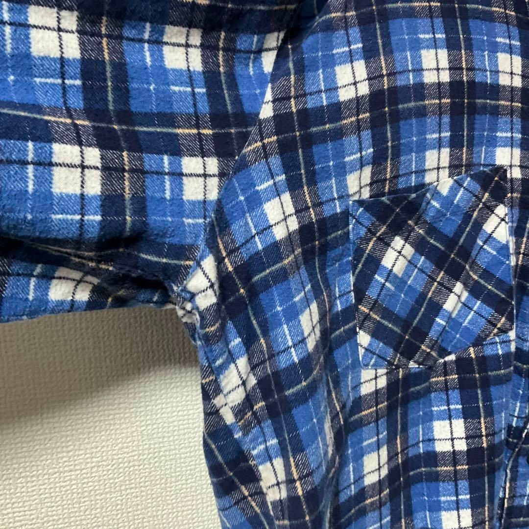 90s 古着 チェックシャツ ネルシャツ L ブルー トップス メンズのトップス(Tシャツ/カットソー(七分/長袖))の商品写真