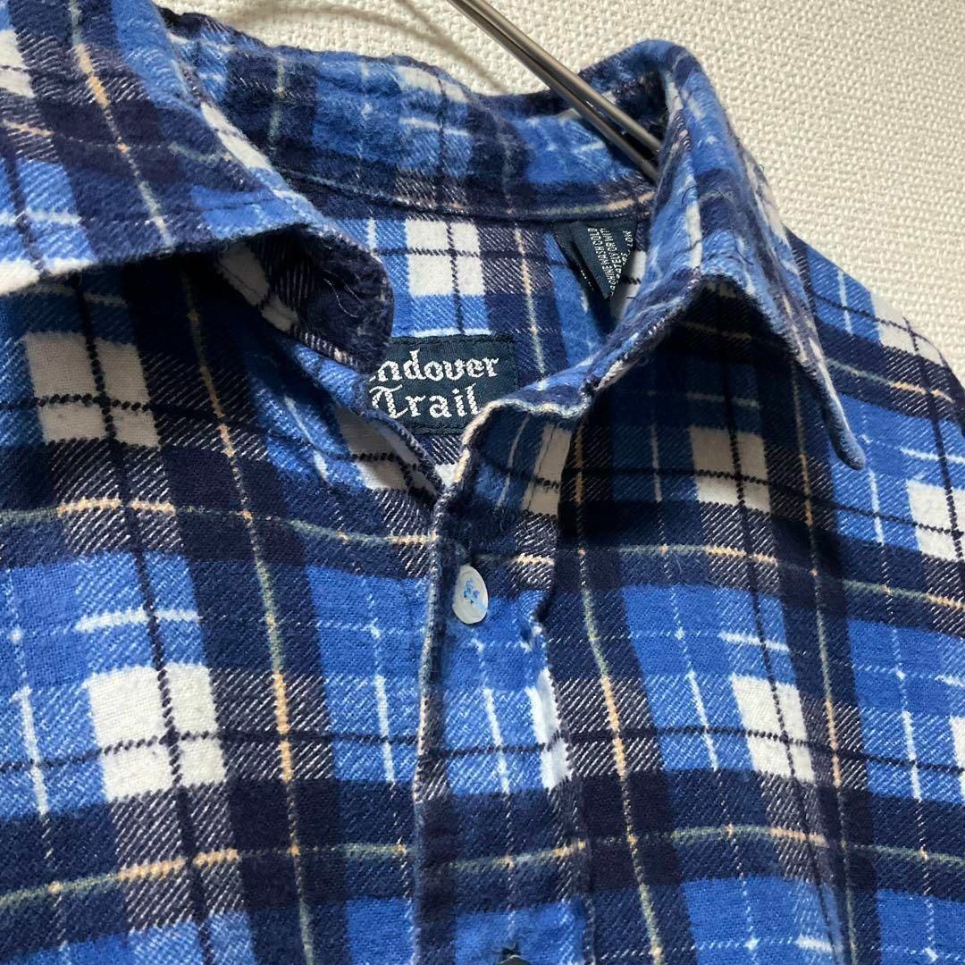 90s 古着 チェックシャツ ネルシャツ L ブルー トップス メンズのトップス(Tシャツ/カットソー(七分/長袖))の商品写真